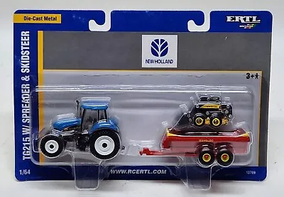 New Holland TG215 Tractor W/ Manure Spreader & Skid Steer Loader By Ertl 1/64 • $75