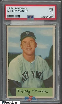 1954 Bowman #65 Mickey Mantle New York Yankees HOF PSA 3   LOOKS NICER   • $865.77