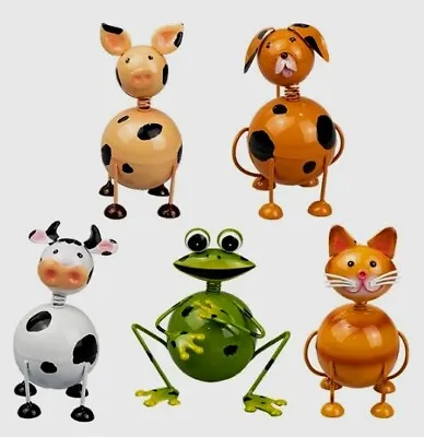 Wobbly Metal Cute Novelty Animal Ornament Garden Home Cat Dog Cow Pig Frog • £7.49