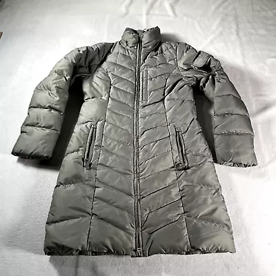 Eddie Bauer Jacket Womens Small Gray Down Puffer Long Coat Parka Winter Hood Top • $28.49