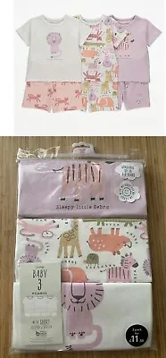 Baby Pyjamas 3 Pack Cute Animal Themed 100% Cotton Shorts & S/Sleeve Top 12-18 M • £7.50