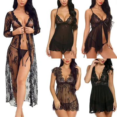 Black Women's Sexy-Lingerie Babydoll Sleepwear Underwear Lace Dress Nightwear US • $15.78