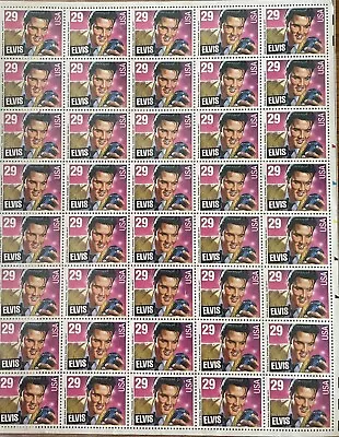 Elvis Presley 29 Cent Collectible Stamps. Full Sheet Of 40 Stamps 1990’s • $15.99