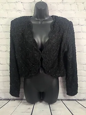 Vtg Brilliante By J.A. Beaded Lace Crop Jacket Sz L Black • $39.95