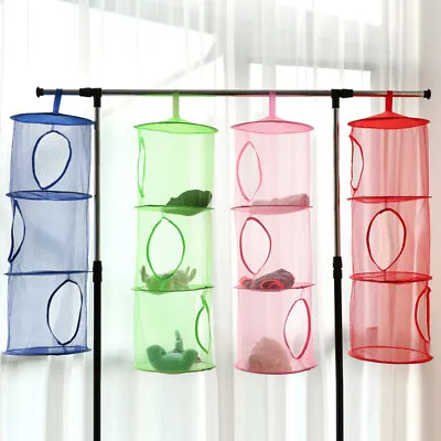 £5.25 • Buy Hanging 3 Tier Storage Bag Mesh Net Toy Bedroom Bathroom Home Tidy Organizer New