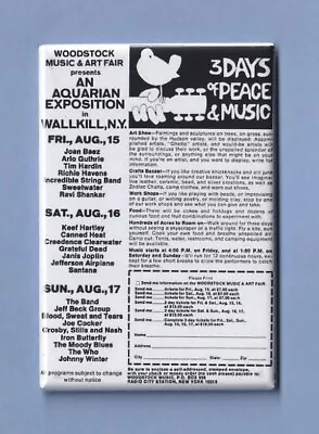 Woodstock Poster *2x3 Fridge Magnet* Rock N Roll Music Bands Festival Singers • $8.95