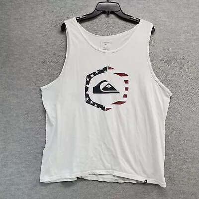 Quiksilver Men T-Shirt XL White Tank Top USA American Flag Hexa Logo Graphic  • $10.76