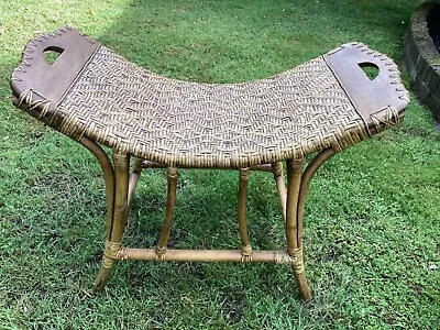 1950's Mid Century Modern Chinoiserie Curved Bamboo Rattan Bench • $250