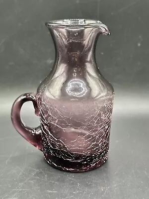 Vintage Small 5  Heritage WV Hand Blown Amethyst Crackle Glass Pitcher • $14.99