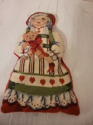 Vintage Needlepoint Stuffed Mrs Claus 13  • $12.99