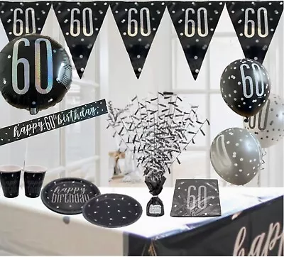 Age 60 & Happy Birthday Black Silver Party Decorations Balloons Bunting Banners • £4.50