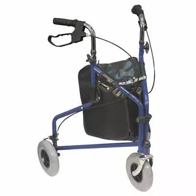 Blue Three Wheeled Steel Walker - Puncture Proof Tyres - 115kg Weight Limit • £134.99