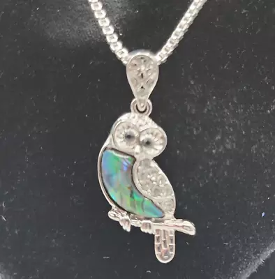 Silver Tone Abalone Owl Pendant Necklace - 27  • $19.99