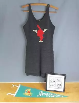 Vintage 1920s Bradley Wool Swimsuit Antique Bathing Suit W/ Beach Photos Pennant • $479