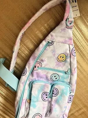 Time N Tru Sling Backpack Student Or Adult Pink Blue Smiley Face NWT Size Medium • $24