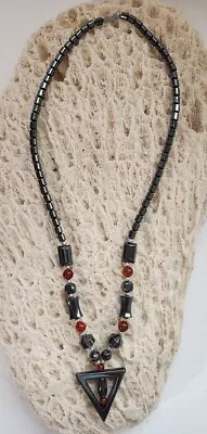 Handcrafted 18  Magnetite And Carnelian Semi-Precious Stone Necklace • $19.99