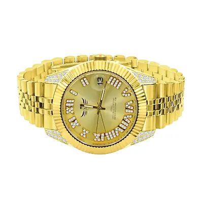 14k Gold Plated & Stainless Steel Two Tone Real Mens Watch Iced CZ Hip Hop 40mm • $139.35