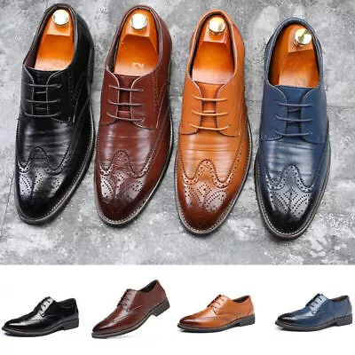 Mens Fashion Brogues Smart Formal Office Casual Lace Up Oxford Brogue Shoes Size • £23.99
