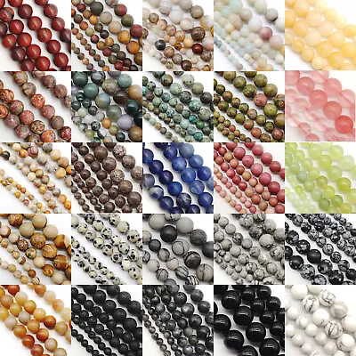 Natural Gemstone Round Spacer Loose Beads 4mm 6mm 8mm Assorted Stones DIY Making • $1.49