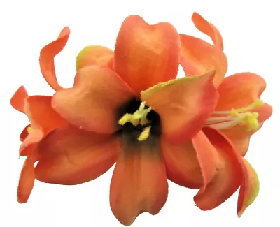 Triple 2  Mango Orange Lily Silk Flower Hair Clip Wedding Romance • £8.63