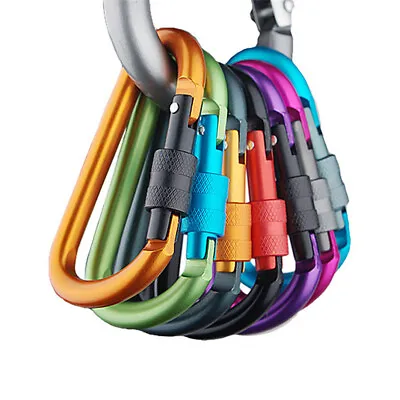 £5.92 • Buy 8mm Aluminum Large Carabiners Keychain D Shape Durable D-Ring Keyring Clip Hook