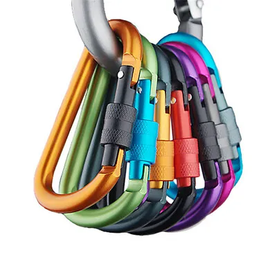 8mm Aluminum Large Carabiners Keychain D Shape Durable D-Ring Keyring Clip Hook • £5.92