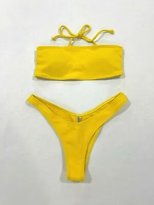 Zaful Women Solid Two Piece Set Swimsuit Yellow Size M 00273 • $18.89