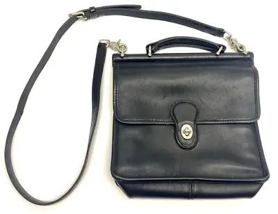 Vtg Coach 9927 Willis Black Leather Crossbody Handbag Purse Top Handle Turn Lock • $119.88