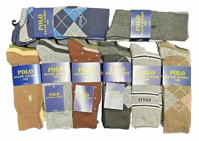 3 Pair Mens Polo Ralph Lauren Socks Dress Casual Black Grey Argyle Navy Khaki 3 • $19.95