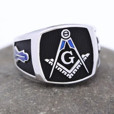 Ancient Freemasonry Bule Color Symbol Master Mason Silver Ring • $89.90