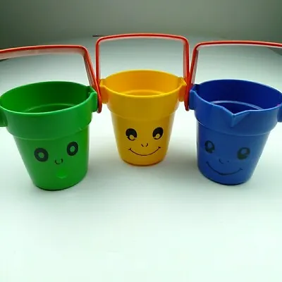 3 Kiddicraft Vintage Buckets Bath Toy Green Blue Yellow Pouring 1980s • $75