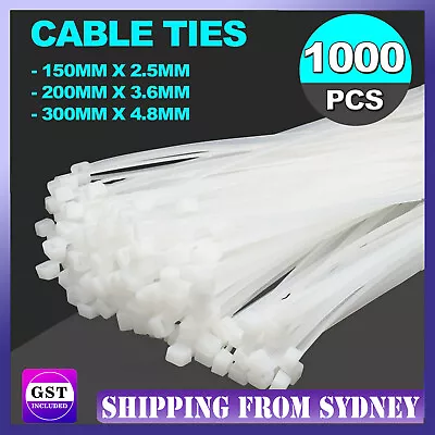 UP 1000PCS Cable Ties Zip Ties White Nylon UV Stabilised Bulk Clear Cable Tie AU • $3.83