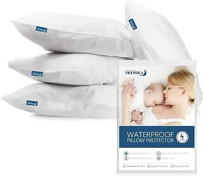 Waterproof Pillow Covers Zippered 4 Pack Standard Queen King Pillow Protectors • $23.99