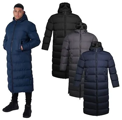 Mens Long Padded Puffer Jacket Soulstar Hooded Lightweight Outerwear Coat S-2XL • £44.99