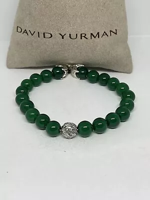 David Yurman Mens Spiritual Bead Bracelet 8mm Green Onyx W Wave Silver 8.5” B-51 • $229