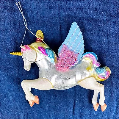 Blown Glass Ornament By Robert Stanley Multicolored Unicorn With Wings See Flaw • $12.49