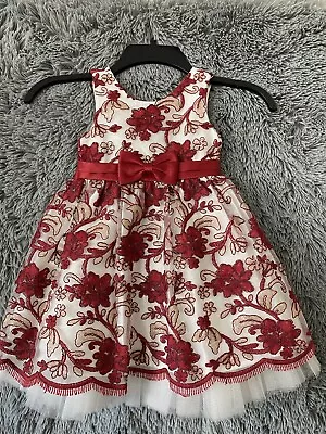 American Princess Pageant Dress Toddler Size 2T Cream Red Floral Lined Satin • $19.99