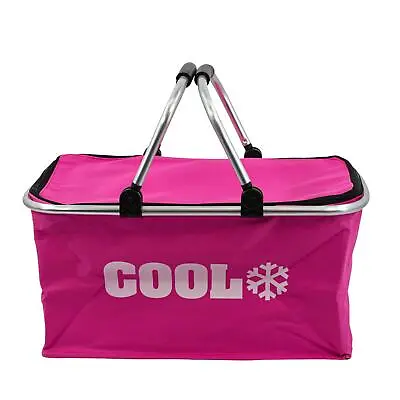 Picnic Basket Insulated Cooler Bag Folding Shopping Hamper Cool Box Pink 35L • £10.99