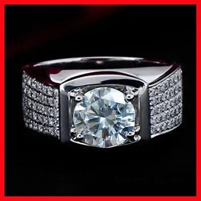 3.53 Ct Vvs.1=Ice White Real Moissanite Anniversary 925 Silver Men's Ring Size 9 • $13