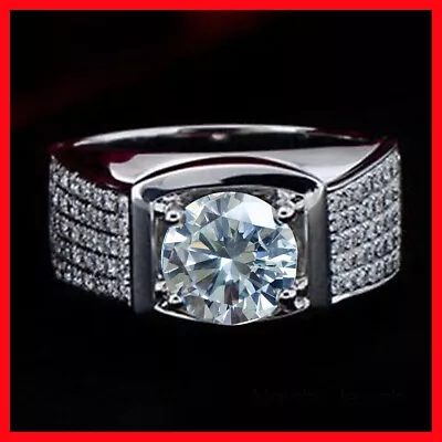 4.32 Ct Vvs1 : Ice White Moissanite Diamond Anniversary Silver Men's Ring Size 9 • $5.50