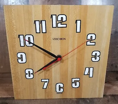 Vintage Verichron Quartz Wall Clock 11. 5 X11.5  Square Butcher Block Design USA • $39.88