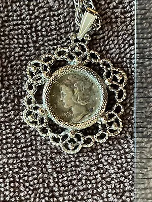 Silver Mercury Dime Necklace Pendant - Vintage Authentic 1941 Coin  • $20