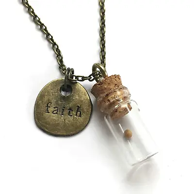 Mustard Seed Faith Bottle Necklace Christian Jewelry Gift Box Bible Verse Matt • $50.69