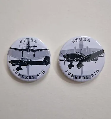 WW2 German Stuka JU87 Aircraft Recognition Style Design 2x36mm Button Pin Badges • £2.49