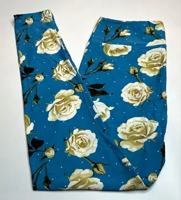 NEW LuLaRoe TC Leggings BLUE WHITE GOLD Polka Dot ROSE Flower Romantic Botanical • $19.50