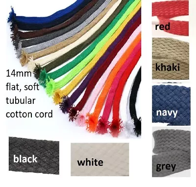14mm WIDE Flat Tape Tubular Ribbon Draw Cord String Multi Colours 100% COTTON UK • £5.60