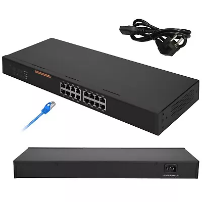 16 Port Switch With Fast Ethernet 10/100Mb/s Ports Unmanaged Black Rack Mounting • £49.99