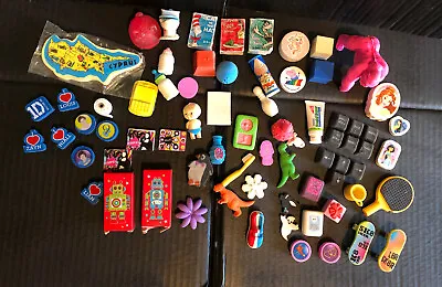 NOVELTY ERASERS Bundle Job Lot X 62 Vintage Rubbers Party Bag Fillers • £20