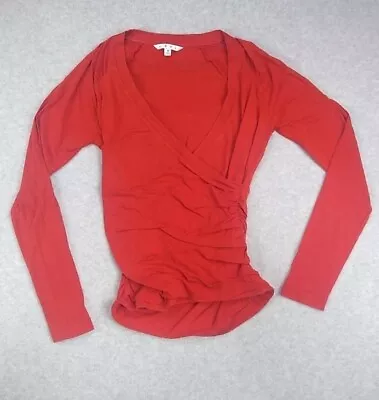 Cabi Shirt Women's Small Red Long Sleeve Knit Ruched Faux Crossover Small Blouse • $11.50