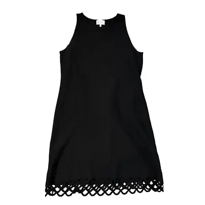 Milly New York Black Knit Midi Dress Sleeveless Lattice Cut Out Hem Medium • $41.85